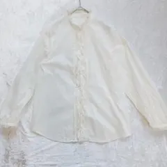 アース&ミュージック フリル シャツ 薄黄白 ピンタック 長袖 ブラウス レース