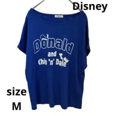 ディズニー ドナルド チップとデールTシャツ青 M 総柄オパール加工キャラクター