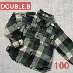 ミキハウス ダブルビー　チェックシャツ　緑　黒くま刺繍　男の子シャツ