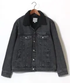 ボア襟付きダークグレーデニムジャケット M