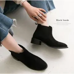4cmヒール美フォルム サイドゴア 美脚 ショートブーツ 22.5cm ブラック