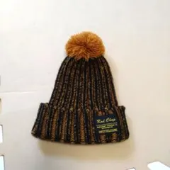 Rad Chap ニット帽 ポンポン付き ブラック×ブラウン　52cm〜54cm