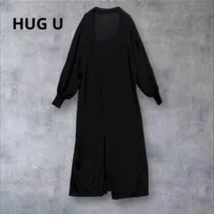 【ハグユー】カーディガン 長袖　トップス　ロング丈　薄手　ブラック F