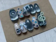 ネイルチップ　ブルー　水色　推し活　音符　ウィッシュコア　平成　マグネット