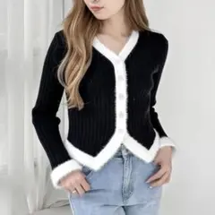【美品】clear Vネックショートフェザーカーディガン