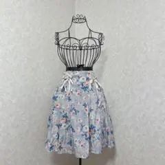 an another angelus リボン編み上げ ハイウエスト 花柄スカート