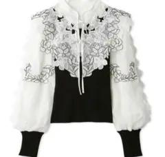 [美品]SNIDELスナイデルレースカラーニットプルオーバー刺繍