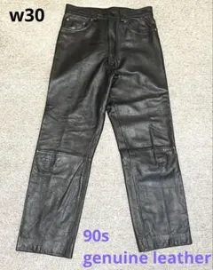 90sヴィンテージ NON GRADE ワイド本革カウレザーパンツ 黒 W30のサムネイル