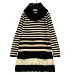 ソニアリキエル　ボリュームタートルネック ボーダーニットチュニック　薄手　黒　白