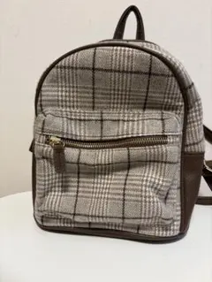 グレー　チェック ミニリュック