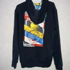 adidas アディダス フルジップ パーカー　カラフルプリント　ブラック