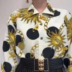 ドット チェーン柄 ヴィンテージ 古着 長袖 個性的 レトロ 柄シャツのサムネイル