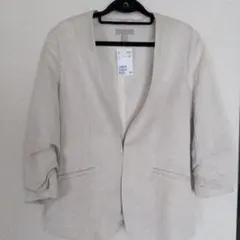 H&M ノーカラージャケット ライトベージュ 40 リネンのサムネイル