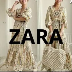 ZARA ボヘミアンプリント ミディマキシドレス S ベルトつき