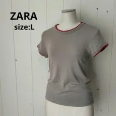 ZARA リンガー コンパクト Tシャツ ベージュ レッド 半袖 L