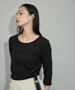 ADAM ET ROPÉ FEMME 洗える　7分袖リブTシャツ　ブラック