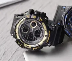 海外限定 黒 ゴールド ダイバーズ ビッグフェイス スポーツ 腕時計 防水