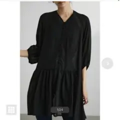 スタイルミキサー(STYLEMIXER) シアーギャザーロングブラウス　黒　美品