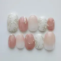 ネイルチップ ピンク ホワイト フラワー グラデーション