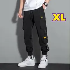 ユニセックス　XL ジョガーパンツ　カーゴパンツ　韓国　オーバーサイズ　黒