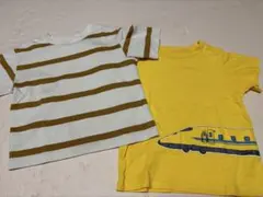 【2枚セット】子供用キッズ　ドクターイエローTシャツ＋ストライプTシャツ