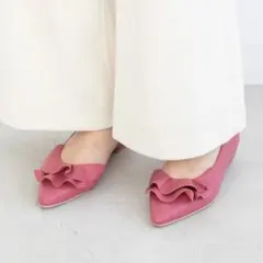 フリルサイドオープンパンプス ピンク