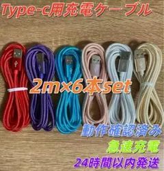 Type-C ケーブル USB-C 急速 タイプC 充電器 2m 6本入りset