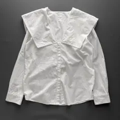 SEEALL CHURCH SHIRTSブラウス　ビッグカラー　ホワイト　36のサムネイル