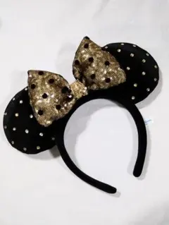 ディズニー　ミニー　カチューシャ　ベロア　ドット　スパンコール