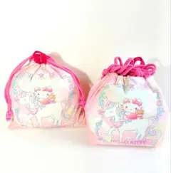 サンリオ ハローキティ コップ巾着袋&マチ付き巾着弁当袋セット 入園入学