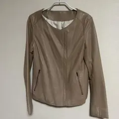 グリーンレーベル 本革 レザージャケット 38 M相当 ノーカラー ベージュ