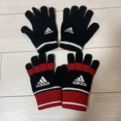 adidas アディダス 手袋 キッズ ２組セット 赤 黒
