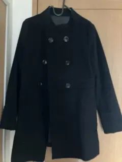 ユニクロ黒 ダブルブレスト ロングコートフードなし