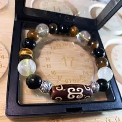 回紋天珠×ルチルクォーツ×タイガーアイ×黒曜石｜財を呼ぶ金運商売繁盛ブレスレット