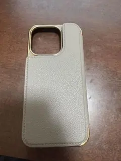 フェイクレザー ベージュ iPhone15proケース カードポケット付き