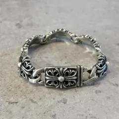 【希少】Silver925 フローラルデザイン シルバー リンクブレスレット