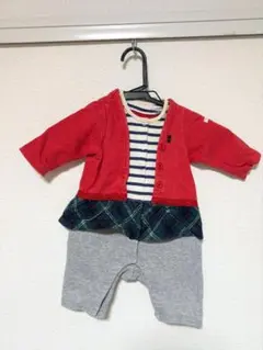 ロンパース・カバーオール 赤 グレー