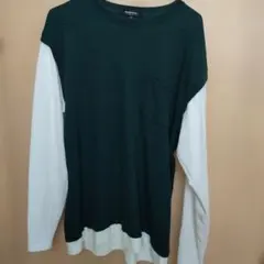 Doublefocus M 長袖　カットソー ダークグリーン/ホワイト