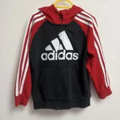 adidas フルジップパーカー 黒/赤 120cm