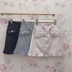 エブリン　ミニスカート　黒　台形　フリル　ビジュー