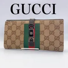 GUCCI グッチ GGキャンバス シェリーライン ジャッキー 長財布 ブラウン