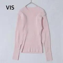VIS リブニットセーター ベビーピンク フリー 肩フリル 長袖 ガーリー'のサムネイル