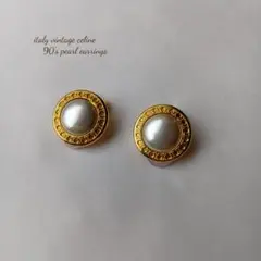 美品 vintage celine トリオンフ マカダム パール イヤリング
