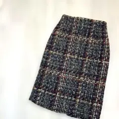 チェック柄 ペンシルスカート 冬 青系