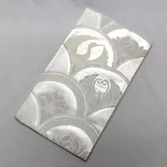 日本製 未仕立て 西陣袋帯 鶴、蝶、椿柄 銀色系 六通柄 お値打ち　266