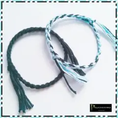 アンクレット　ミサンガ　2本セット　MIX　ツイード　スカイブルーWHBK