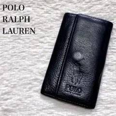 ポロラルフローレン 5連 キーケース レザー ブラック ポニーロゴ 型押し 黒