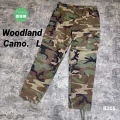 【良品】米軍民間 ミリタリーコンバットパンツ ウッドランドカモ ダブルニー L