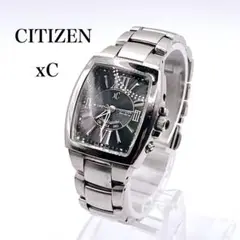 CITIZEN XC エコドライブ　トノー型　黒文字盤　腕時計　電波ソーラー