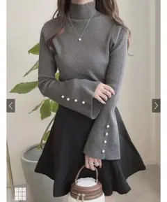 グレー ハイネックパールフレアスリーブニット　グレイル　GRL